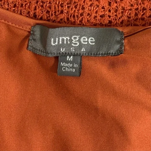 Umgee Dress Women's Medium Rust Orange Drape Back Tie Neck Sequin Knit Pullover - Picture 6 of 9